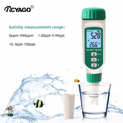 RCYAGO Digital Salt Meter 0 ~ 100.0ppt ATC High Profession Salinity Meter For Aquarium, Koi Pond, Aquarium, Fish Pond, Mariculture
