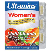 Ultamins Womens Multivitamin with CoQ10 Mushrooms Enzymes Veggies &amp; Berries 60 Veggie Capsules