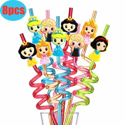【High-end cups】8ชิ้น/แพ็ค DisneyParty Supplies Reusable Straws หลอดดูดดื่มสำหรับ Baby ShowerBirthday Party Decoration