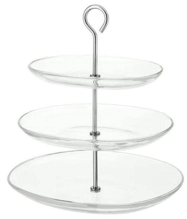 kvittera-serving-stand-three-tiers-clear-glass-stainless-steel-ควิทเทียร่า-จานเสิร์ฟ-3-ชั้น-แก้วใส-สแตนเลส