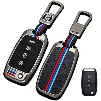for Kia Key Fob Cover with Keychain, Key Cover Compatible Kia Rio Optima Soul Sportage Sorento Carens Protection Key Shell Cover 4 Buttons