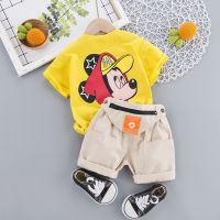 Pakaian kanak-kanak berkualiti tinggi Boy fashion suit Set dua helai T-shirt kapas + seluar dengan cetakan kartun untuk kanak-kanak lelaki, pakaian comel untuk bayi berusia 0-4 tahun