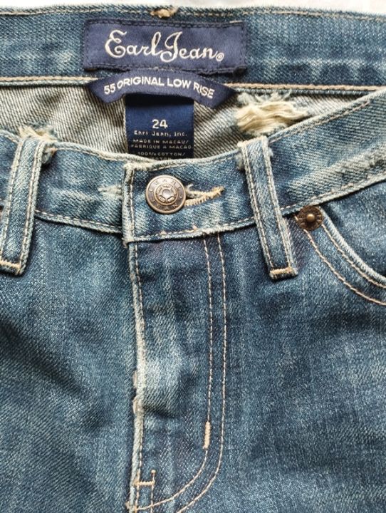 earl-jeans-กางเกงยีนส์แต่งสะกิดขาด-เอวต่ำ-ไซส์-24-ฟิก-แบรนด์ญี่ปุ่น-ป้ายห้อย-สวยเซอร์ๆ-ไม่ผ่านการใช้งาน-โล๊ะช็อป