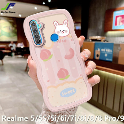 เคสโทรศัพท์หมีนำโชคสำหรับ Realme 5i / Realme 6i ทีพียูอ่อนมีสี/7i Realme/8i Realme/Realme 5 / 5S / Realme 8 / 8 Pro / Realme 9เคสลายกระต่ายน่ารักฝาหลังเคสโทรศัพท์ขอบคลื่น