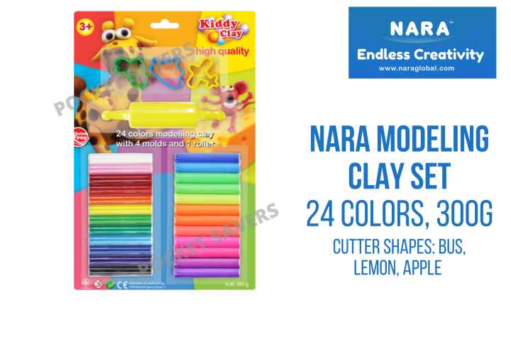 Nara Modeling Clay Set (24 colors, 300 G, With Cutters and Roller, Non