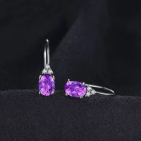 JewelryPalace Oval Purple Created Alexandrite Sapphires 925 Sterling Silver Clip on Drop Earrings for Women Gemstone Jewelry