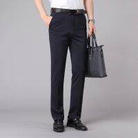 Spring Summer Mens Casual Trousers Solid Color Slim Fit Button Zipper Pocket Fashion Commuter British Academy Style Pants