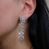 [COD] Cao Shis light luxury style diamond-studded leaf tassel earrings ins long wheat ears zircon romantic wedding