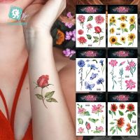 3D Flower Tattoo Stickers For Women Body Art Waterproof Temporary Tattoos Daisy Rose Watercolor Tattoo Arm Wrist Sexy Fake Tatoo Stickers