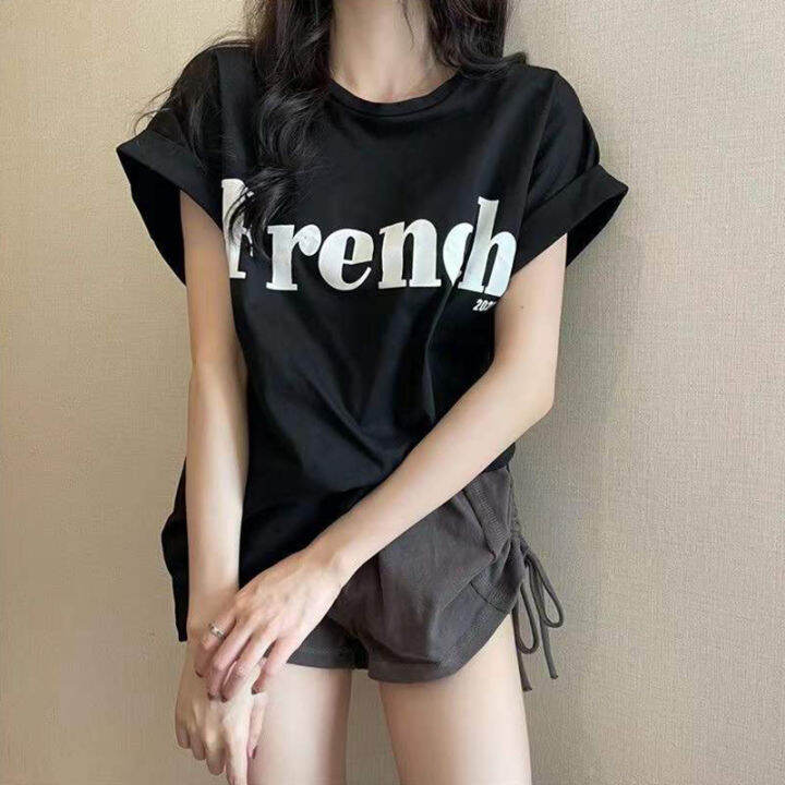 พร้อมส่ง-เสื้อยืดทรงหลวม-สำหรับผู้หญิง-ใส่สบายวันหยุด-เสื้อยืดเเขนสั้น