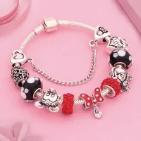 Leabyl New Design Red Crystal Minnie Bowknot Charm Bracelets &amp; Bangles Cartoon Animal Bead Bracelet DIY Jewelry for Child