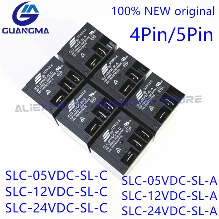 10pcs-relay-slc-05vdc-sl-c-slc-12vdc-sl-c-slc-12vdc-sl-a-t91-5v-12v-24v-black-electrical-pcb-power-relay-30a-250vac-4pin-5pin