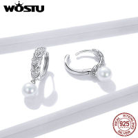 WOSTU Real 925 Sterling Silver Earrings Shining CZ Wheat Pearl Hoop Earrings Earrings For Women Friendship Jewelry CTE446