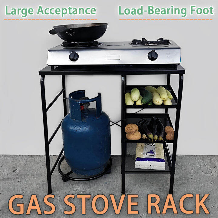 Gas Stove Stand With Pulley Heavy Duty Kitchen Stand Space Save Organizer Gas Rack Stainless
