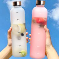 1L Water Bottle With Time Marker 32 OZ Fitness Sports Outdoor Travel Portable Leakproof Drinkware BPA Free Frosted Drinking Cups