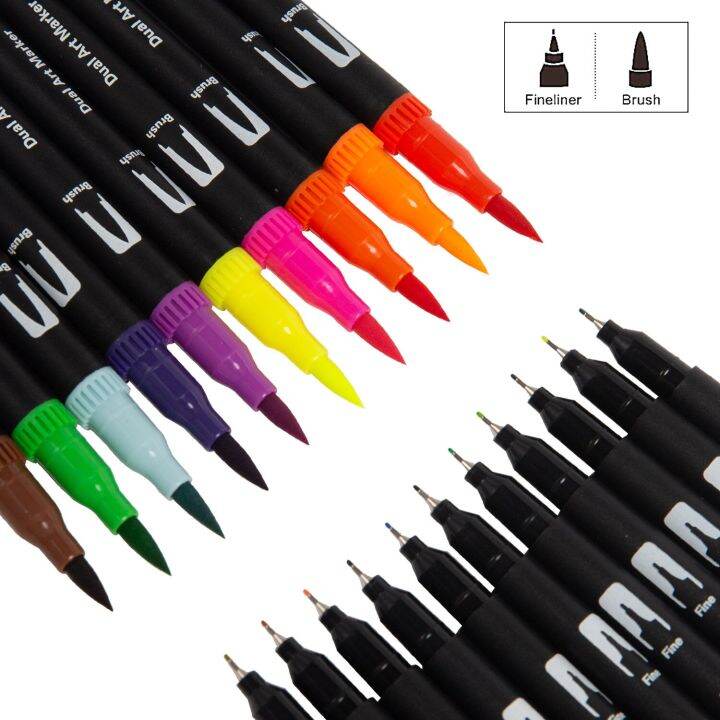 PCMS Profesional 12 Warna Dua Tip Warna Pen Set Seni Pen Warna Warna ...