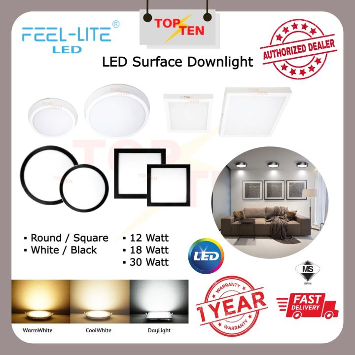 Feel Lite Surface Downlight Led 12w 18w 30w Lampu Siling Rumah Blackwhite Frame Ceiling Mounted 2577