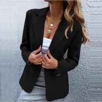 Women Blazer Office Lady 2023 Elegant Slim Notched Women Jackets Button Long Sleeve Solid Work Female Black Suit Coat