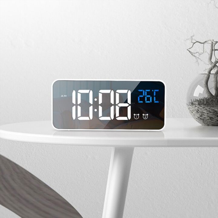 worth-buy-นาฬิกากระจก-led-ตั้งโต๊ะนาฬิกาปลุกเลื่อนดิจิตอล-นาฬิกาปลุกไฟอิเล็กทรอนิกส์แสดงเวลาขนาดใหญ่นาฬิกาตกแต่งบ้านเพลง-usb