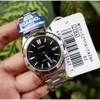 Casio นาฬิกาผู้ชาย รุ่น MTP-1215A-1A2 สายสแตนเลส หน้าปัดดำ - ของแท้ 100% มีประกันศูนย์ 1ปีเต็ม