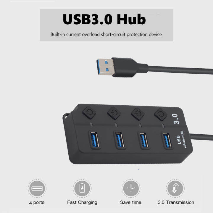 vktech-powered-usb-3-0-hub-usb-data-hub-splitter-พร้อมสวิตช์แยกสำหรับแล็ปท็อปพีซี