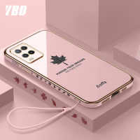 YBD เคสโทรศัพท์เคลือบขอบตรงสำหรับ OPPO A54 2021,เคสป้องกันกล้องที่แม่นยำฝาครอบลายใบเมเปิ้ลพร้อมสายคล้องฟรี