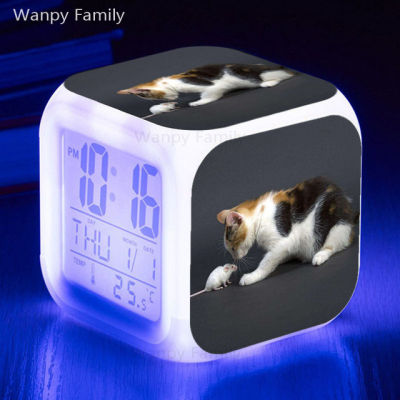 นาฬิกาแมวสัตว์เลี้ยงน่ารัก Led สีนาฬิกาปลุกแบบมัลติฟังก์ชันนาฬิกาอิเล็กตรอน Reloj Despertador นาฬิกาดิจิตอลหน้าจอขนาดใหญ่