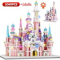 NEW LEGO3341PCS LED Lights City Mini House Cartoon Dream Tale Princess Castle Architecture Building Blocks Figures Bricks Toys For Girls