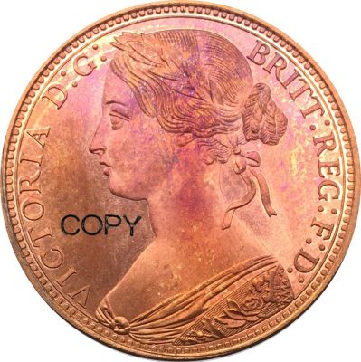 ลดราคาราชอาณาจักร1869หนึ่งเพนนีวิคตอเรียทองแดงเลียนแบบเหรียญ