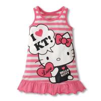 Big Sale Kids Girls Cartoon Kitty Kt Printing Stripes Sleeveless Pleated Dress