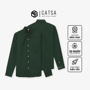 Áo sơ mi nam CATSA xanh lá basic, vải Oxford form Slimfit thoáng mát ASC381