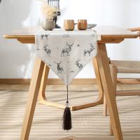 [HOT ZEXKLIOALQAQ 529] DUNXDECO Table Runner Long Table Cover Fabric Dinner Party Tabelcloth Vintage Simple Natural Deer Print Linen Cotton Textile