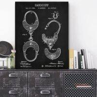 【CW】♘☄❆  Hand Cuffs Poster Blueprints Painting Handcuffs 1880 Patent Canvas Prints Policeman Gifts