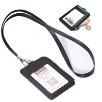 PU Leather ID Badge Holder with Zipper Porte Bus Pass Case Cover Slip Men Womens Bank Credit Card Holder with Polyester Lanyard Card Holders