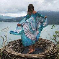 2022 Boho Chic Feather Wings Cover-ups Holiday Clothing Plus Size Tunic Women Summer Kimono Beach Wear Swim Suit Cover Up A928