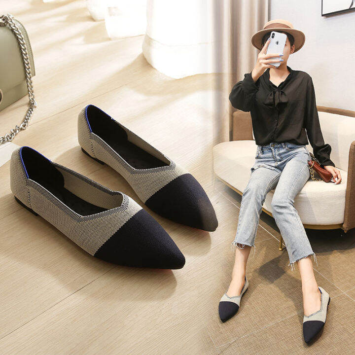 new-color-casual-women-soft-shoes-breathable-knit-pointed-shoes-womens-flat-shoes-ballet-single-shoes-comfortable-pregnant-shoe