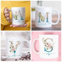 Personalized Mug Floral Initial with Name Cup Custom Name Tea Coffee Hot Chocolate Mug Bride Bridesmaid Mothers Day Gifts for He