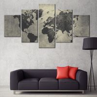 บทคัดย่อ World Map ภาพวาด Wall Art-ชุด5-ผ้าใบรูปภาพและโปสเตอร์สำหรับตกแต่งห้องนั่งเล่นและเครื่องใช้ในบ้าน