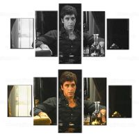 Lizhanmin Al Pacino Scarface กรอบ5ชิ้นภาพยนตร์ผ้าใบ Wall Art ภาพวาด WallCanvas โปสเตอร์พิมพ์ภาพ Decor สีดำและสีขาว