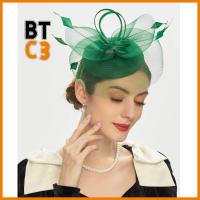 BTC3 สีทึบทึบ หมวกทรง pillbox น้ำหนักเบามาก พร้อมขนนก ตาข่ายคาดศีรษะ สง่างามเรียบหรู งานทำมือ หมวก fascinator งานเลี้ยงน้ำชาปาร์ตี้