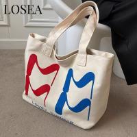 LOSEA BAG ผ้าใบความจุขนาดใหญ่กระเป๋าทรงสี่เหลี่ยมมีหูหิ้วสะพายไหล่สำหรับผู้หญิง,กระเป๋าสะพายไหล่สำหรับสุภาพสตรีดีไซน์เรียบง่ายพิมพ์ลาย2023โมโนแกรม