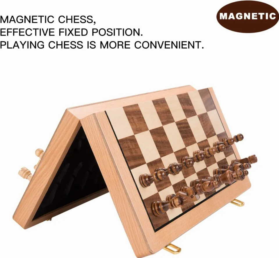 AMEROUS 15 Inches Magnetic Wooden Chess Set - 2 Extra Queens - Folding  Board - Pieces Storage Slots, Handmade Portable Travel Chess Game -  Beginner