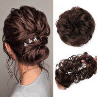 สังเคราะห์หยิก Dount Chignon กับวงยืดหยุ่น S Crunchies สีน้ำตาลสีแดงเข้มยุ่งผมบุญ Updo Hairpieces ส่วนขยายสำหรับผู้หญิง