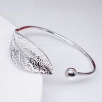 Vintage Fashion Leaf Open Bangle Silver Plated Wrist Jewelry for Women Simple Shining Cuff Bracelet s