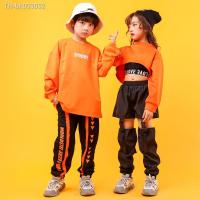 ☬ Kids Hip Hop Clothing Orange Sweatshirt T Shirt Top Crop Hollow Causal Pants For Girl Boys Jazz Dance Costume Clothes Outfits