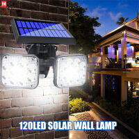 MEETYOU 450lm Lampu Tenaga Surya Led 6000-7000K ไฟถนนโคมไฟในสวนแบบหมุนได้หัวคู่เซ็นเซอร์ร่างกายอินฟราเรด