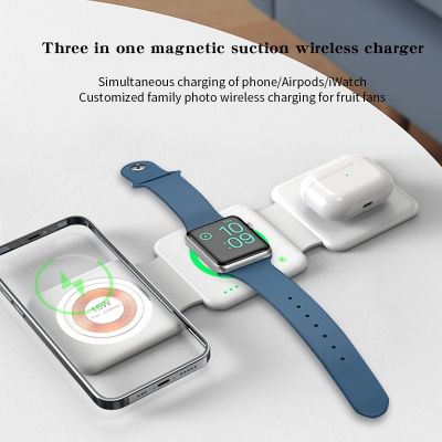 ♂ﺴ Magnetic transparent folding 15W three in one wireless charger suitable for charging Apple watch headphones