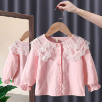 WhitePink Lace Collar Long Sleeve Shirts Spring Toddler Girls Clothes 1-6 Years Kids Single Breasted Button Up Blouses Tops