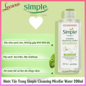 Nước Tẩy Trang Simple Dành Cho Da Dầu, Da Mụn, Da Nhạy Cảm 200ml Kind To Skin Micellar Cleansing Water, Lecaro