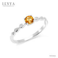 Lenya Jewelry  แหวนเงินแท้ 925 ประดับพลอยสีเหลือง ซิทริน (citrine) และ คิวบิกเซอร์โคเนีย(Cubic Zirconia) สวยเท่ห์อย่างมีสไตล์ ตัวเรือนชุบทองคำขาว